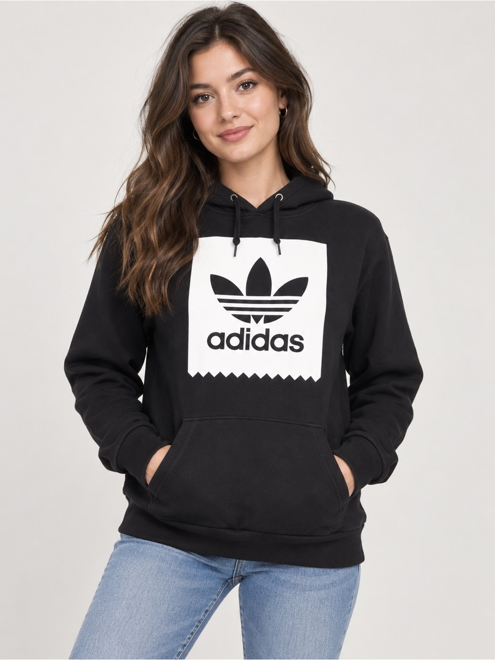 adidas Black Hoodie with White Trefoil Patch